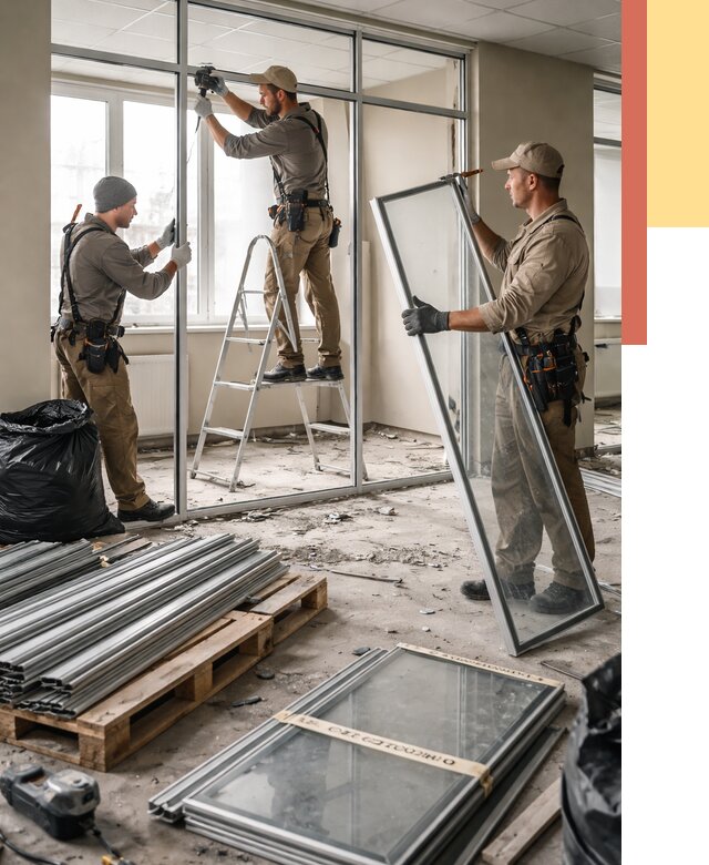 Демонтаж алюминиевых перегородок в Керчи от 4289 руб. — быстро и недорого | ОТДЕЛОЧНИК-Крч