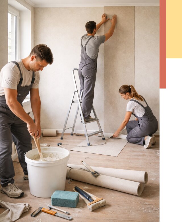 Оклейка стен обоями в Керчи от 3574 руб/м2 — быстро и недорого | ОТДЕЛОЧНИК-Крч