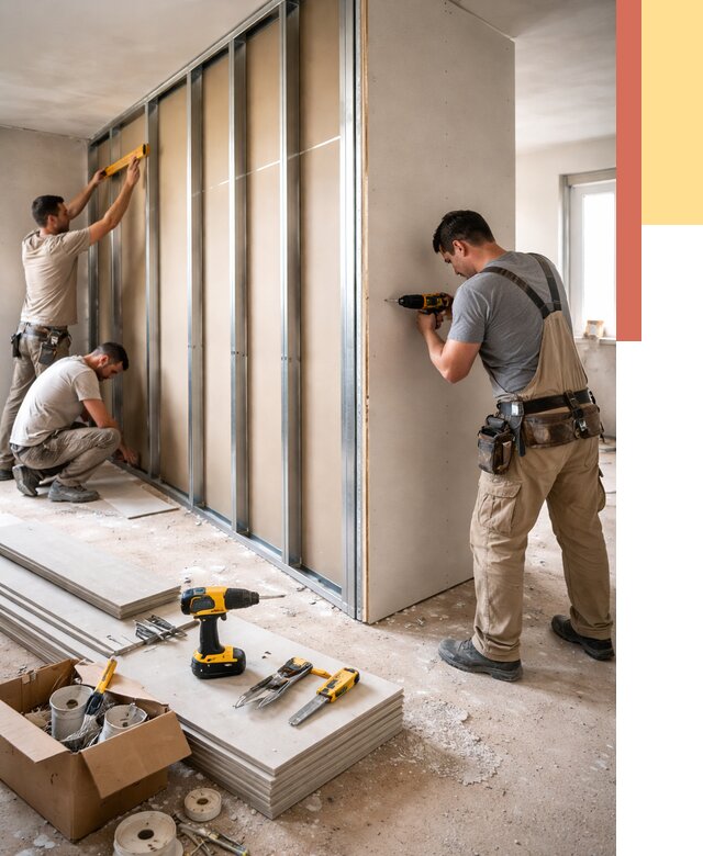 Монтаж однослойной перегородки из гипсокартона в Керчи от 664 руб. | ОТДЕЛОЧНИК-Крч