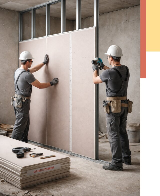 Перегородка из огнестойкого гипсокартона в Керчи от 1889 руб. под ключ | ОТДЕЛОЧНИК-Крч
