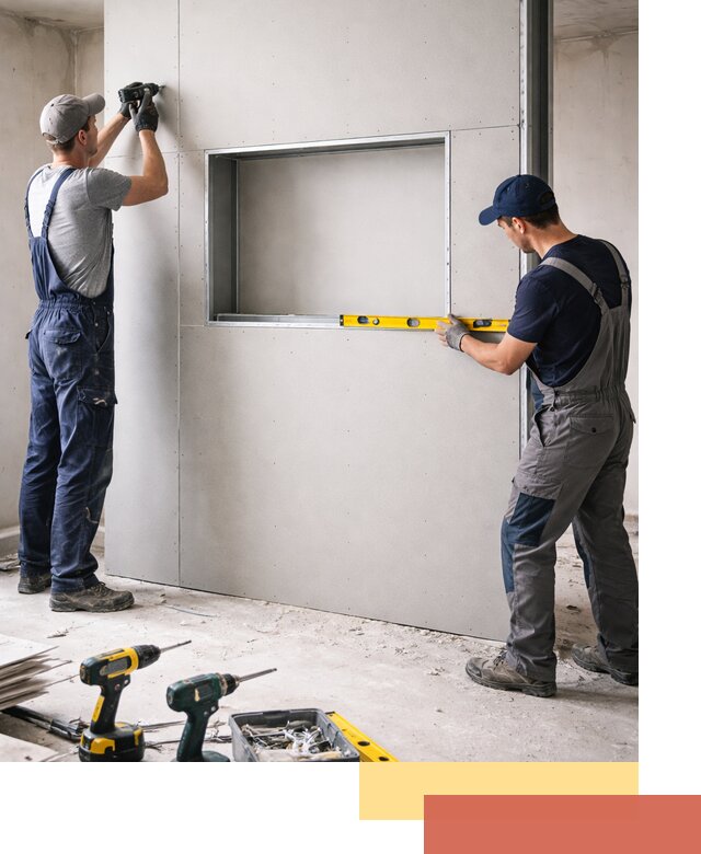 Перегородка из гипсокартона с нишей под декор в Керчи