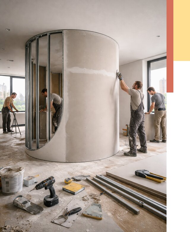 Радиусная перегородка из гипсокартона в Керчи от 2961 руб. под ключ | ОТДЕЛОЧНИК-Крч