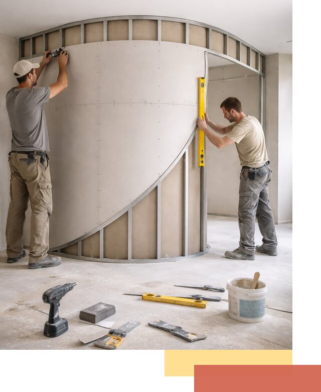 Радиусная перегородка из гипсокартона в Керчи под ключ