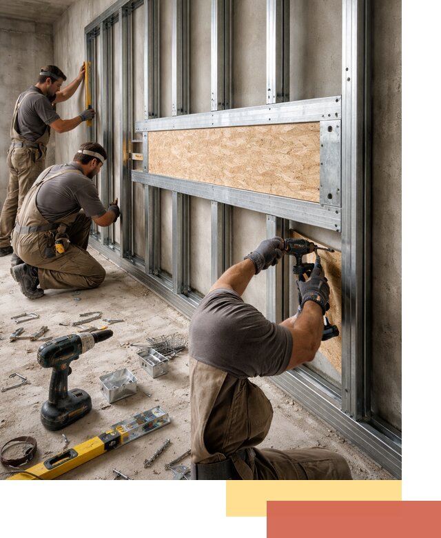 Усиленная перегородка для крепления тяжёлых конструкций в Керчи