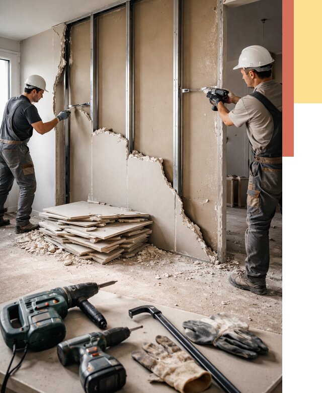 Демонтаж перегородки из гипсокартона в Керчи от 1225 руб. быстро и недорого | ОТДЕЛОЧНИК-Крч