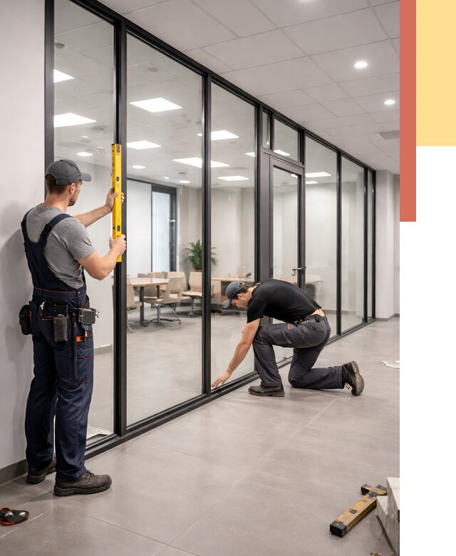 Каркасные стеклянные перегородки в Керчи под ключ от 9395 руб. | ОТДЕЛОЧНИК-Крч