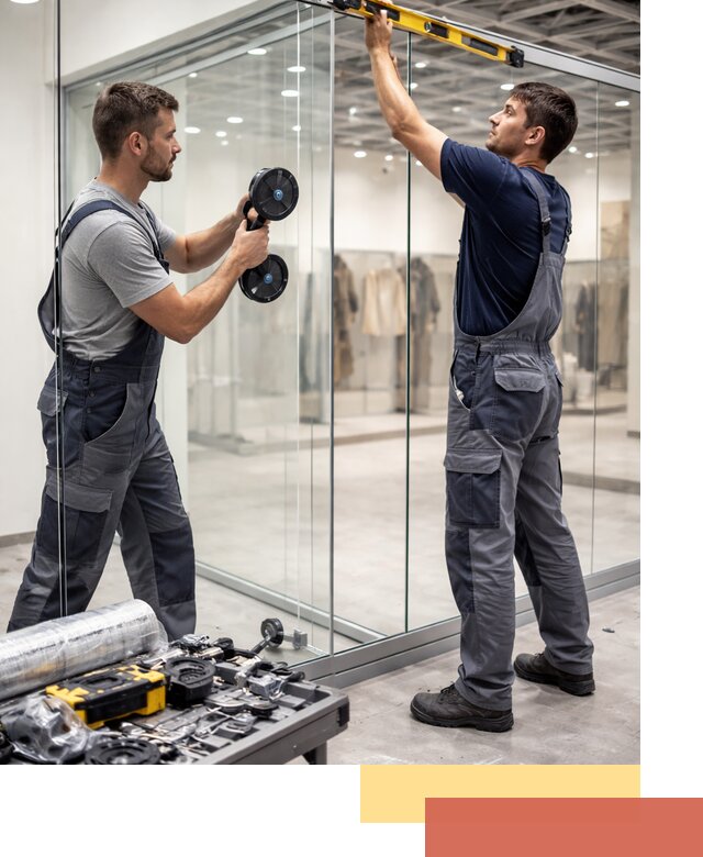 Стеклянные перегородки для магазинов в Керчи — монтаж и установка