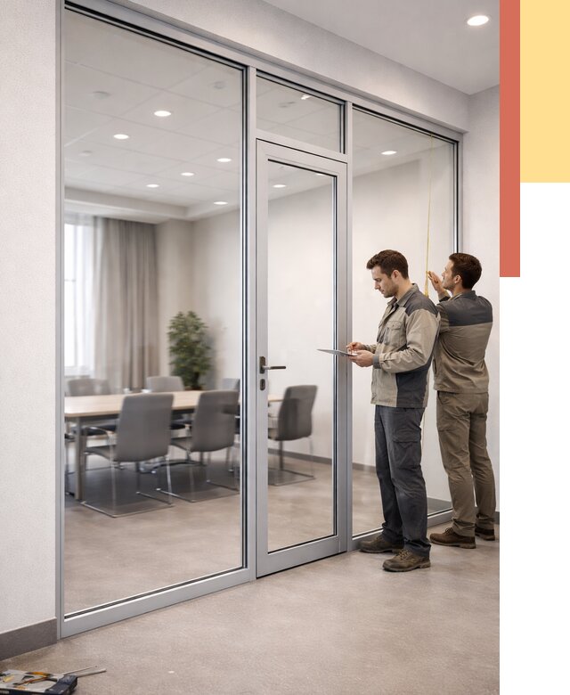 Установка и монтаж алюминиевых перегородок со стеклом в Керчи от 8374 руб. | ОТДЕЛОЧНИК-Крч