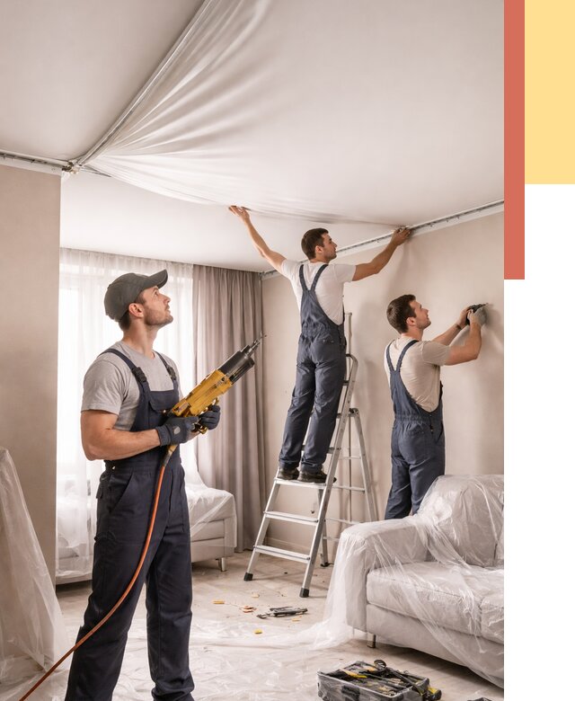 Установка натяжного потолка в Керчи от 4595 руб. | Быстро и недорого — ОТДЕЛОЧНИК-Крч