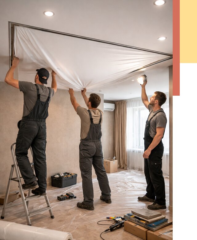 Монтаж ПВХ натяжного потолка в Керчи от 3574 руб. под ключ | ОТДЕЛОЧНИК-Крч