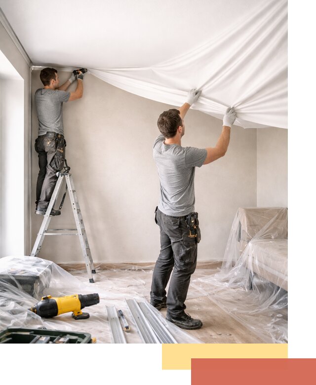 Монтаж тканевого натяжного потолка в Керчи недорого и быстро