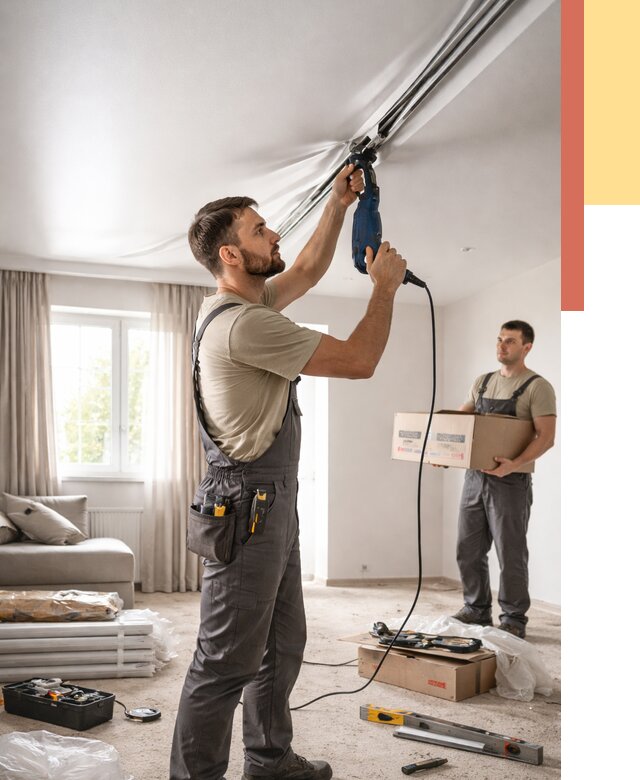 Монтаж сатинового натяжного потолка в Керчи от 3574 руб. | Быстро, недорого — ОТДЕЛОЧНИК-Крч