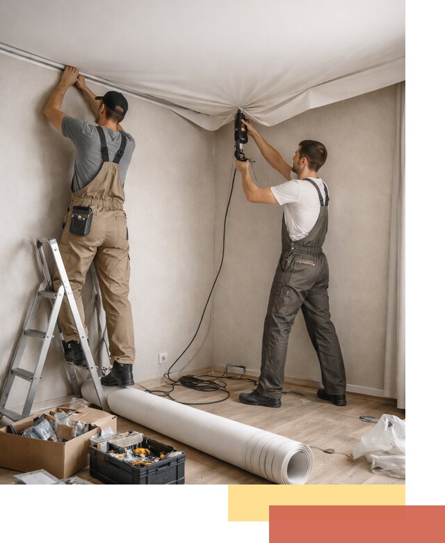 Монтаж цветного натяжного потолка в Керчи за один день