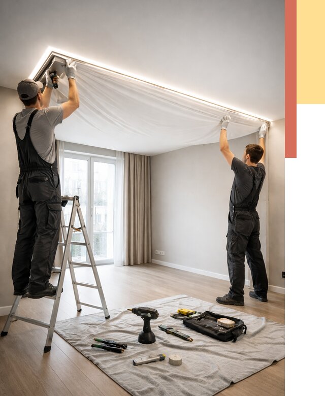 Монтаж парящего натяжного потолка в Керчи от 4595 руб. быстро и недорого | ОТДЕЛОЧНИК-Крч