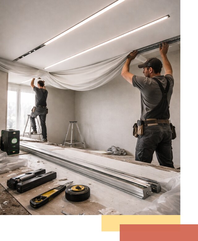 Монтаж натяжных потолков со световыми линиями в Керчи