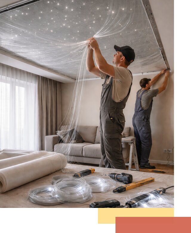 Монтаж натяжного потолка «Звездное небо» в Керчи