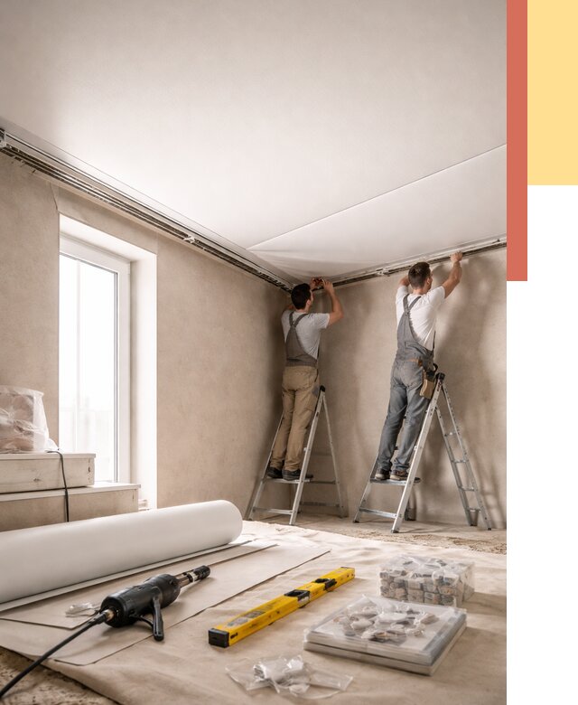 Монтаж натяжного потолка в спальне в Керчи от 3881 руб. под ключ | ОТДЕЛОЧНИК-Крч