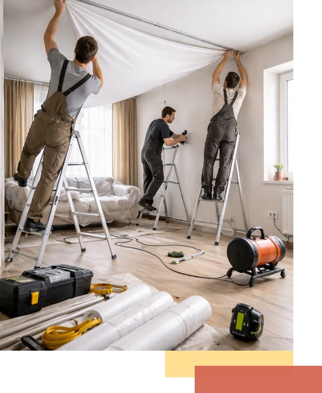 Монтаж натяжного потолка в гостиной в Керчи