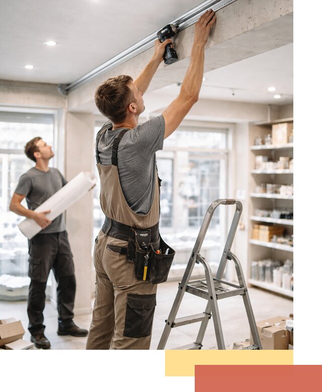 Монтаж натяжных потолков в магазине в Керчи