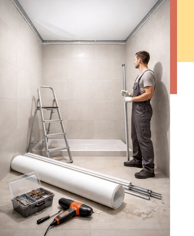 Монтаж натяжного потолка в санузле в Керчи от 1889 руб. — ОТДЕЛОЧНИК-Крч