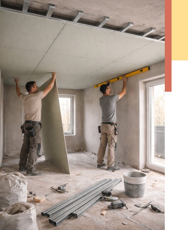 Одноуровневый потолок из гипсокартона в Керчи от 766 руб. — монтаж под ключ | ОТДЕЛОЧНИК-Крч